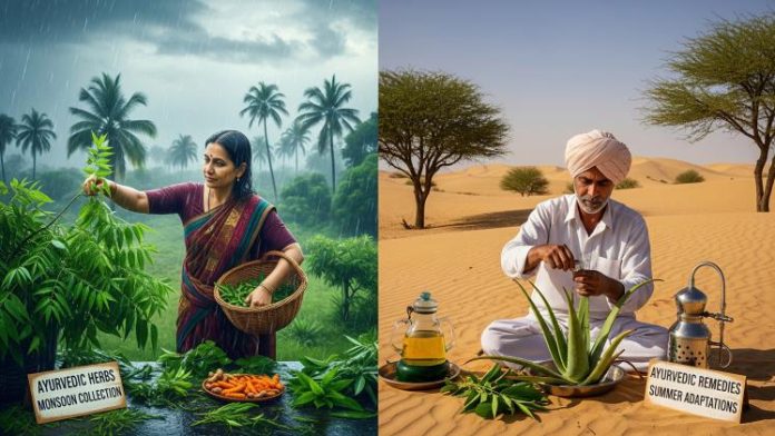 How does the Ayurvedic approach to beauty adapt to Indian climate conditions?